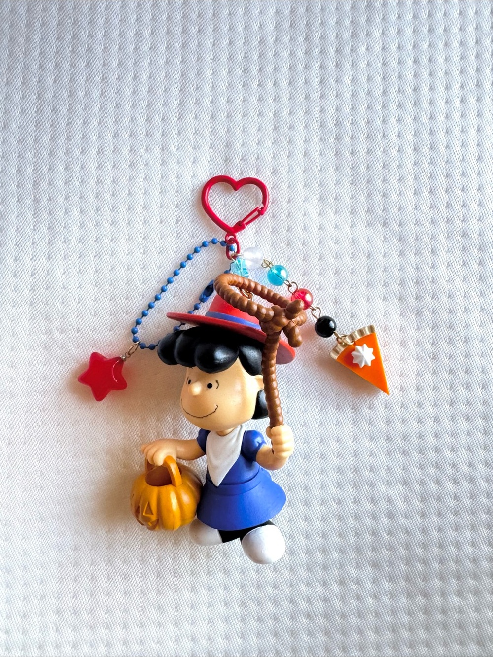 Snoopy Lucy Halloween Pumpkin Keychain Charm - Orange & White